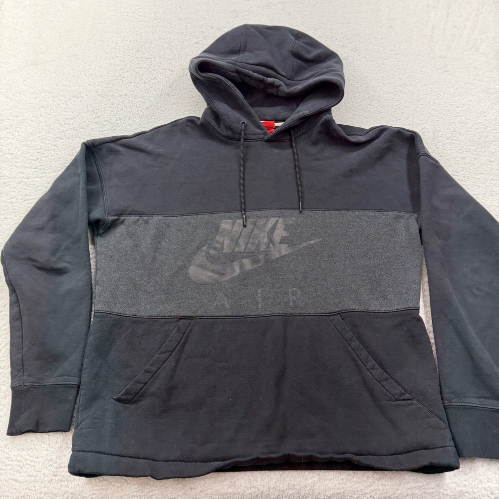 Nike Air Hoodie Mens Large Black Grey Colorblock Pullover Fleece Sweatshirt